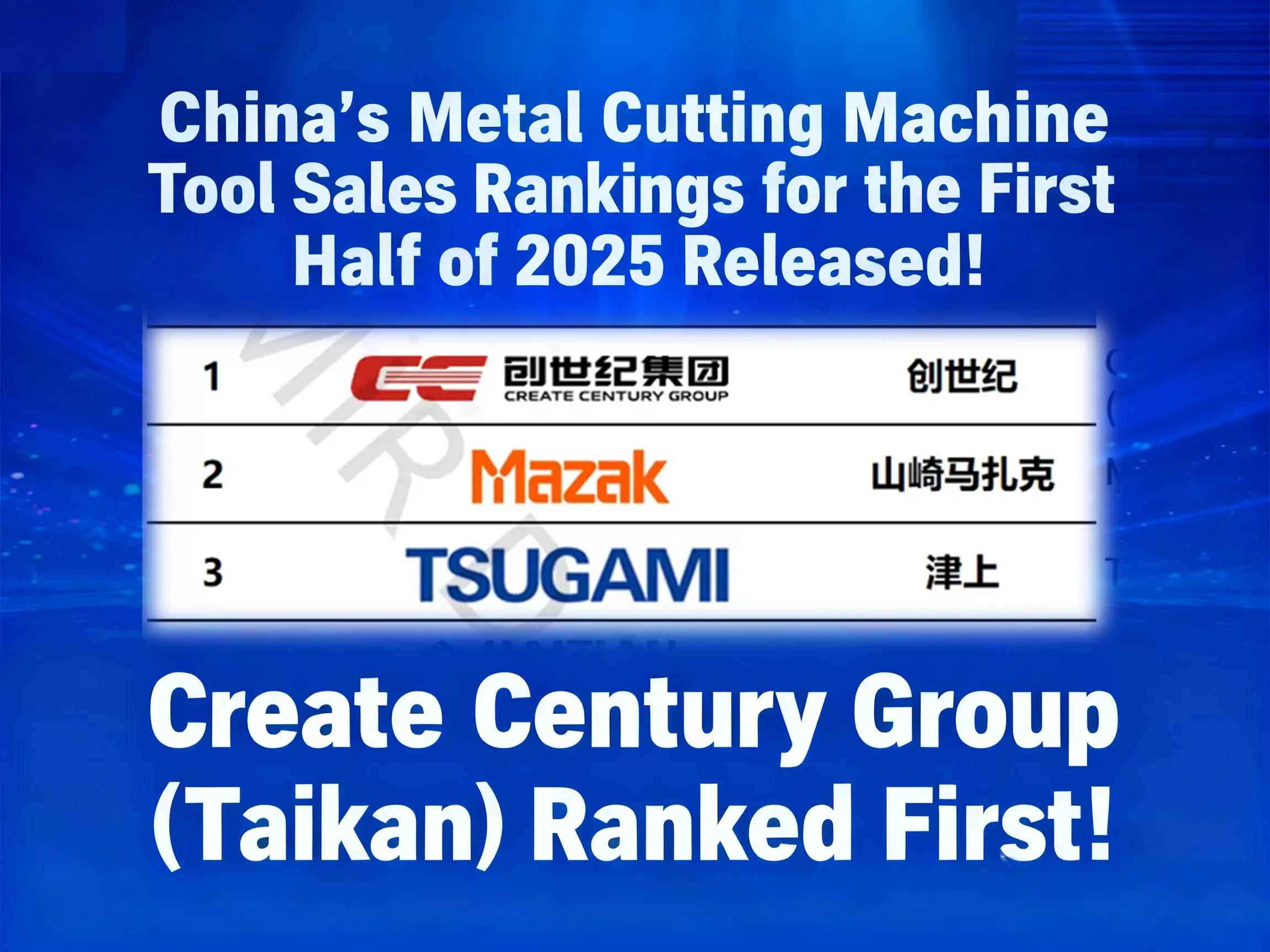تتصدر شركة Create Century (Taikan) قائمة إيرادات مبيعات آلات قطع المعادن في الصين خلال النصف الأول من عام 2025